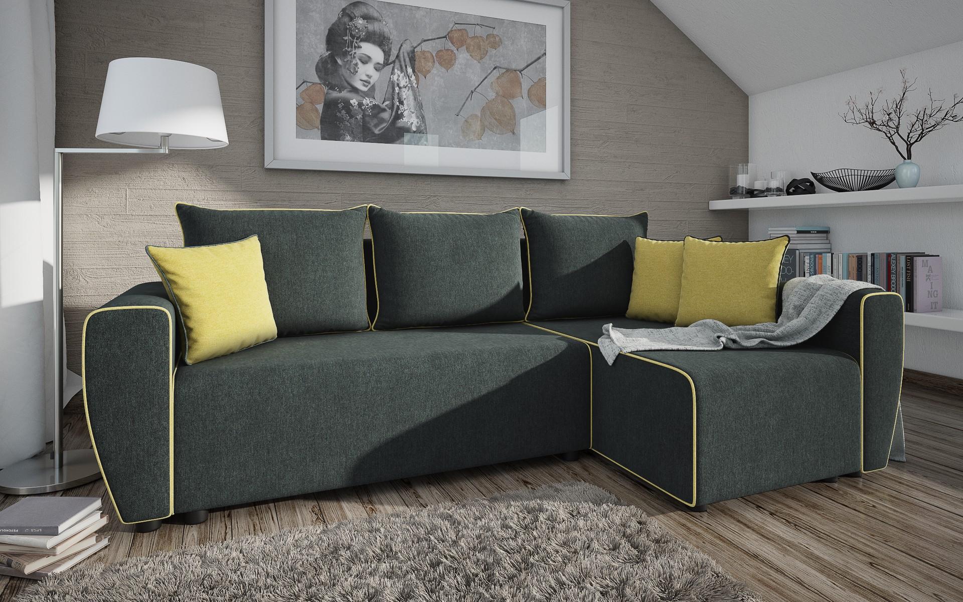 Γωνιακός καναπές – κρεβάτι Orchidea, γκρι + κίτρινο  1